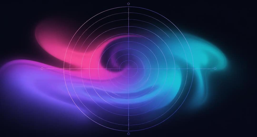 Abstract brand artwork of concentric rings swirling like colour in a mixing bowl.