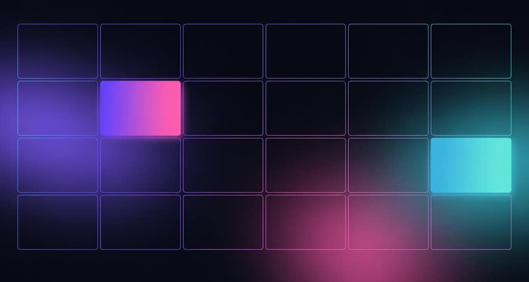 Abstract brand artwork of an appointment grid where most slots are empty outlines and two glow.