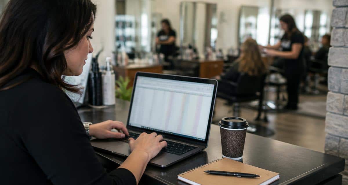 Front-desk computer exporting client records for a salon software migration.