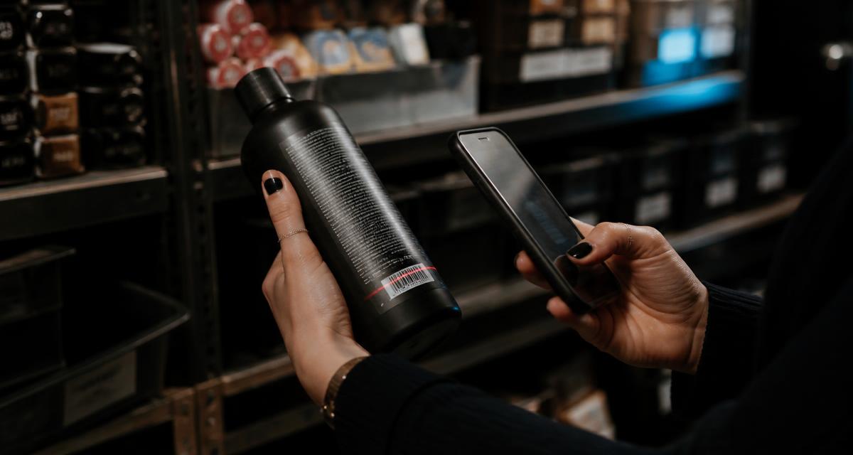Salon manager scanning professional product during a weekly stockroom count.