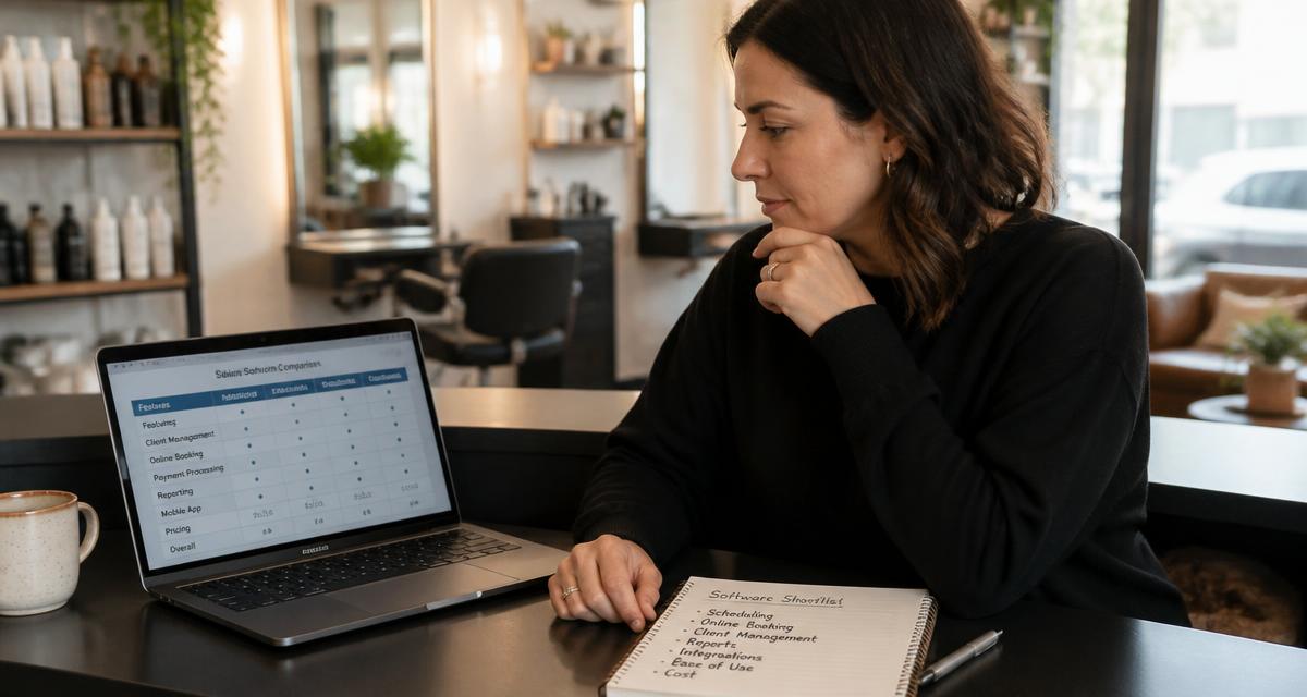 A salon owner shortlisting software options before booking demos — the comparison is easier once you know which numbers to ask for.